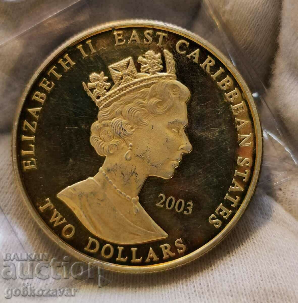Eastern Caribbean 2 dollars 2003 Huge coin 24 carat gold with price 55.00 BGN | € 28.12 Eastern Caribbean 2 dollars 2003 Huge coin 24 carat gold with price 55.00 BGN | € 28.12