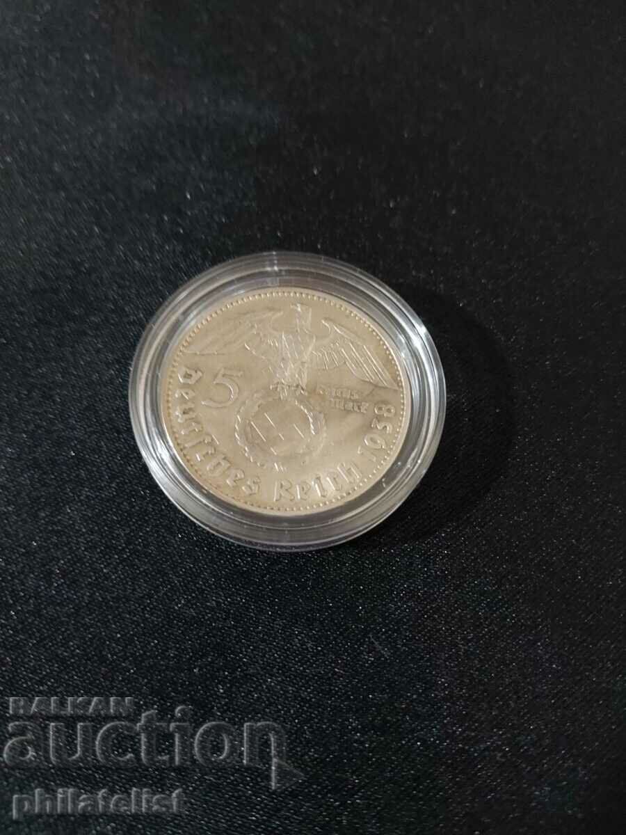 Germania - Al Treilea Reich - 5 DM - 1938 - D cu preț 60.00 BGN | € 30.68 Germania - Al Treilea Reich - 5 DM - 1938 - D cu preț 60.00 BGN | € 30.68