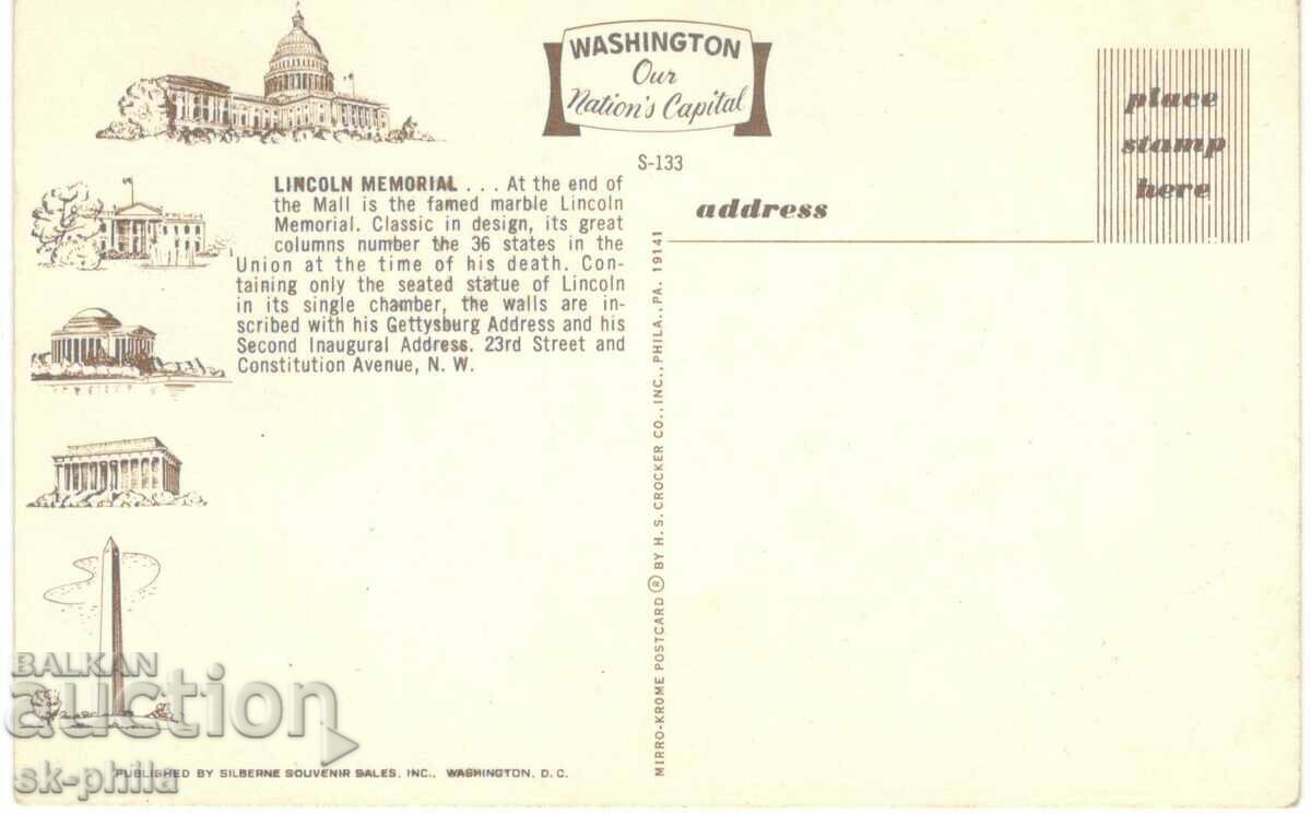 Old postcard - Washington, D.C., Lincoln Memorial - limousines with price 0.90 BGN | € 0.46