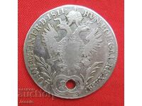 20 кройцера Австроунгария 1811 B сребро - Франц I