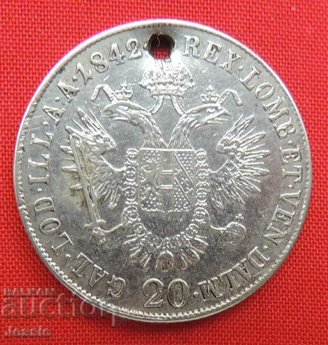 20 Kreuzer Austro-Ungaria 1842 E Argint - Ferdinand