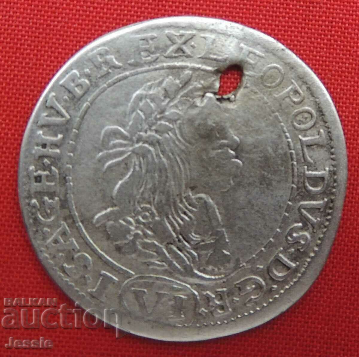 6 кройцера Австроунгария 1677 KB сребро - Леополд