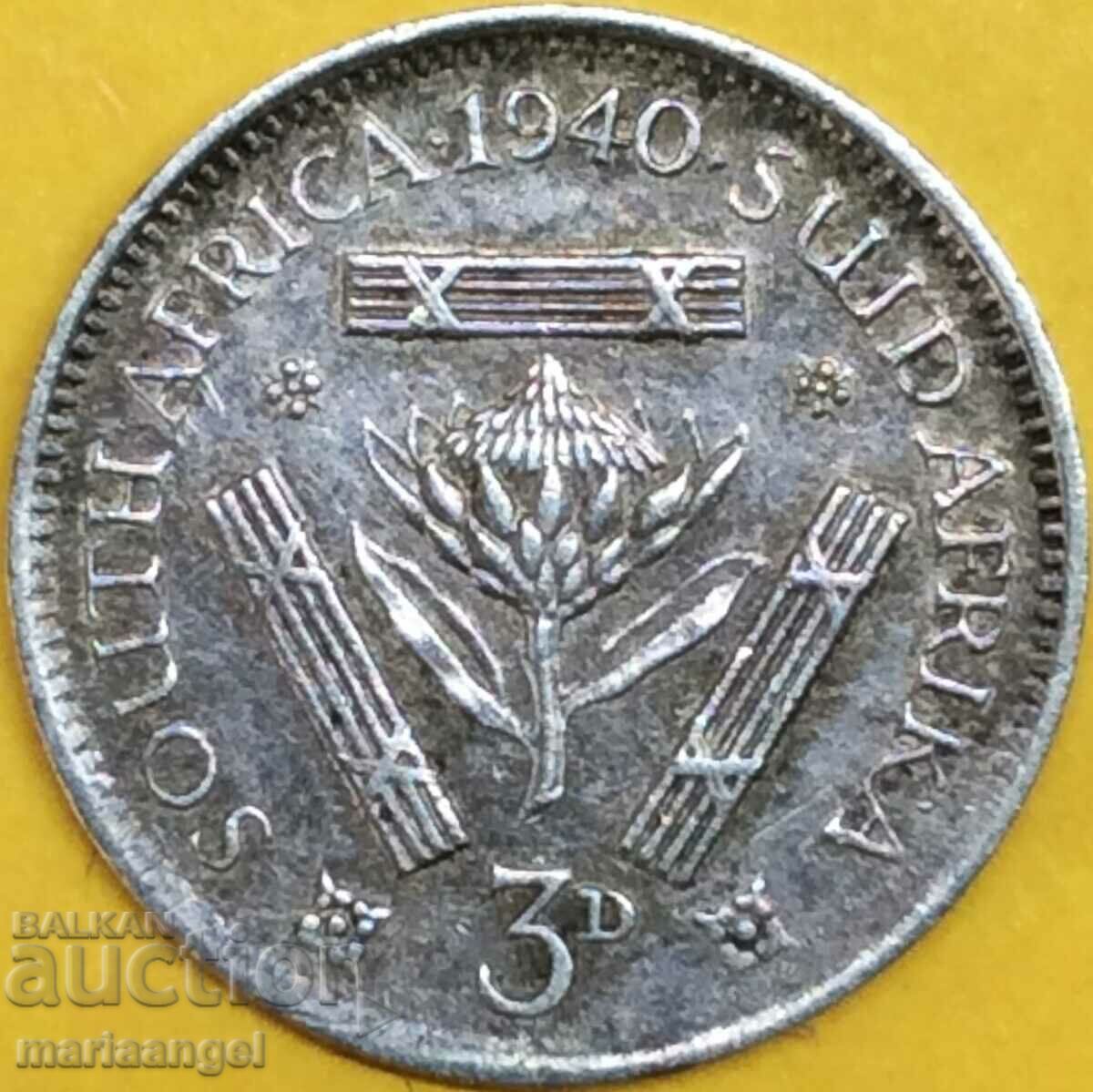 Africa de Sud 3 pence 1940 George VI Argint