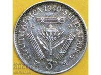 Южна Африка 3 пенса 1940 Джордж VI сребро