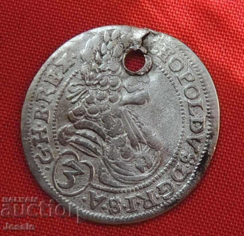 3 кройцера Австроунгария 1697 сребро - Леополд