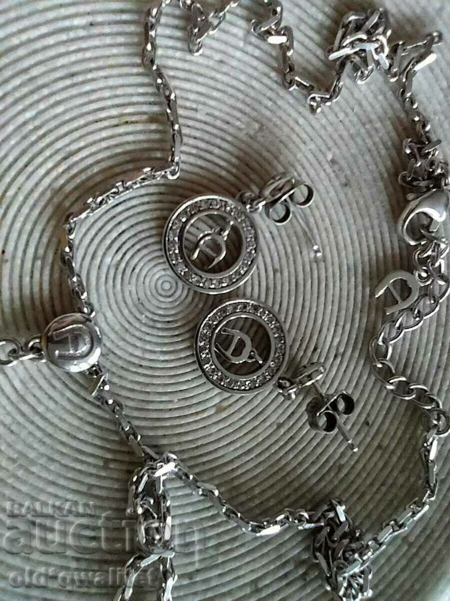 Auction Silver Necklace with Earrings, Silver 925, Stamps, Aigner Auction Silver Necklace with Earrings, Silver 925, Stamps, Aigner