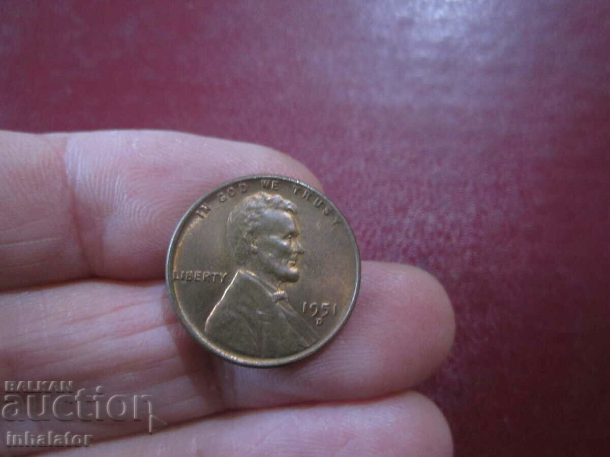 1951 год САЩ 1 цент буква D