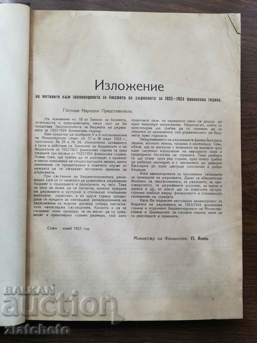 Закон за бюджета за 1923-1924 и други проекто закони.