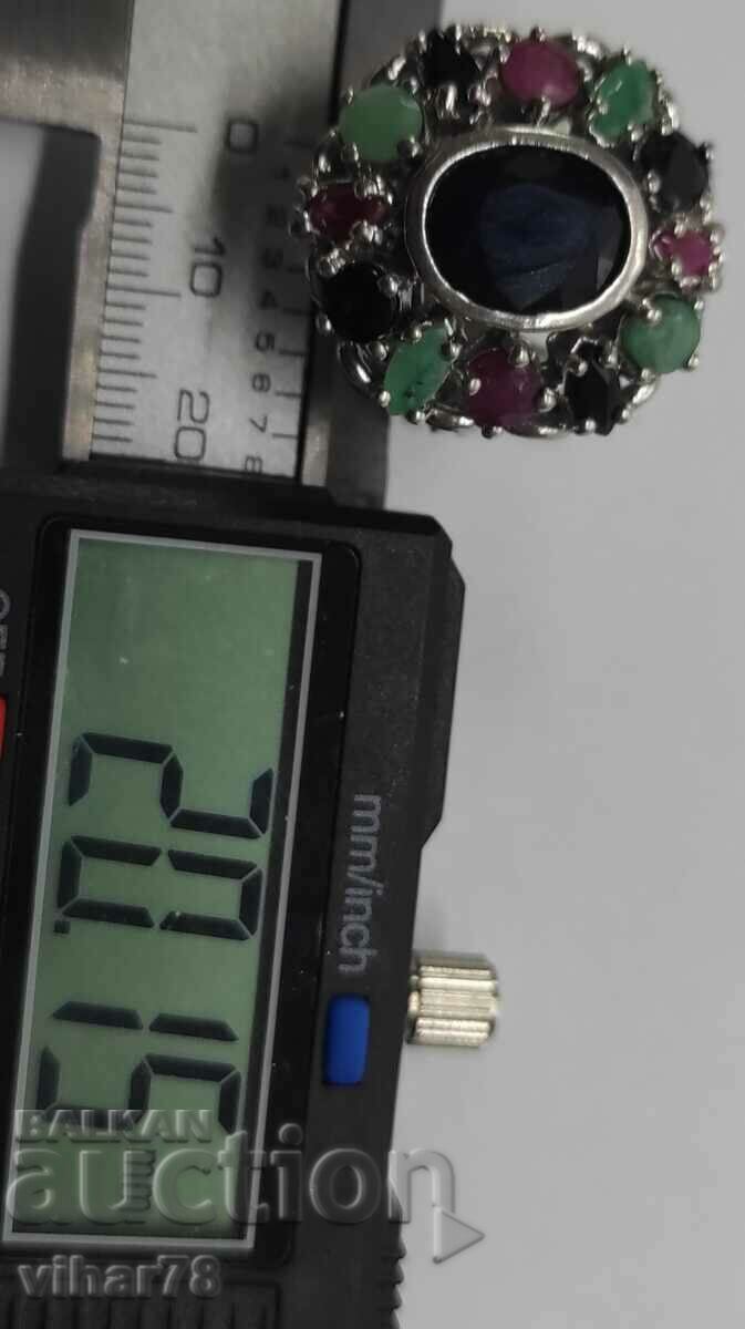 Auction WOMEN'S SOLID SILVER RING WITH SAPPHIRE, RUBIES AND EMERALD Auction WOMEN'S SOLID SILVER RING WITH SAPPHIRE, RUBIES AND EMERALD