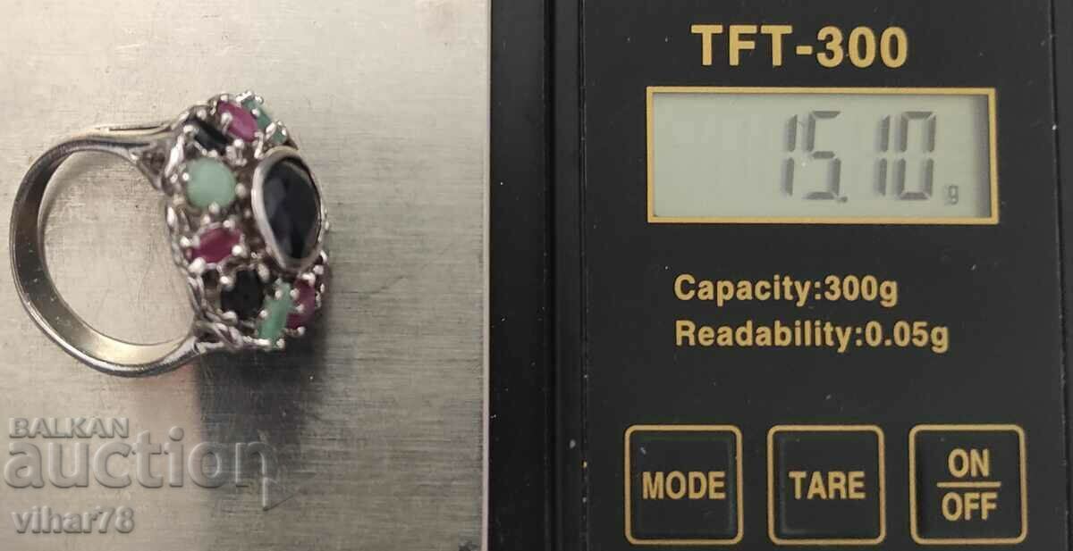 Delivery of WOMEN'S SOLID SILVER RING WITH SAPPHIRE, RUBIES AND EMERALD Delivery of WOMEN'S SOLID SILVER RING WITH SAPPHIRE, RUBIES AND EMERALD