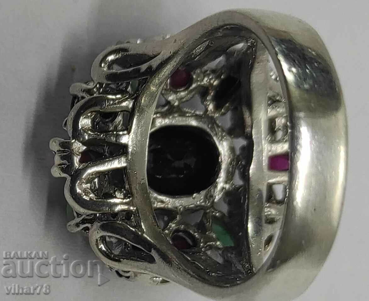 WOMEN'S SOLID SILVER RING WITH SAPPHIRE, RUBIES AND EMERALD - 7 WOMEN'S SOLID SILVER RING WITH SAPPHIRE, RUBIES AND EMERALD - 7