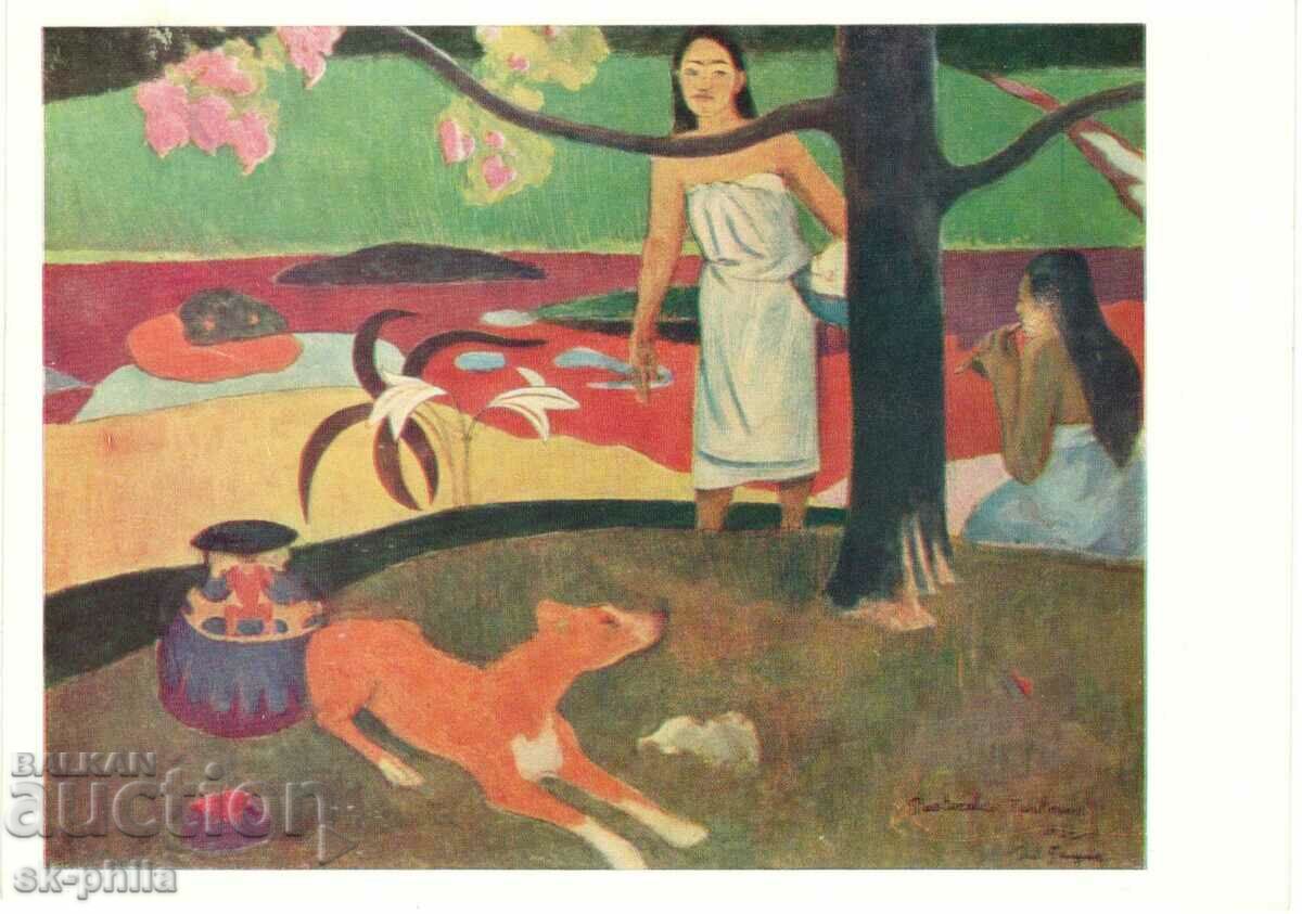 Old postcard - Art - Paul Gauguin, Tahitian pastoral
