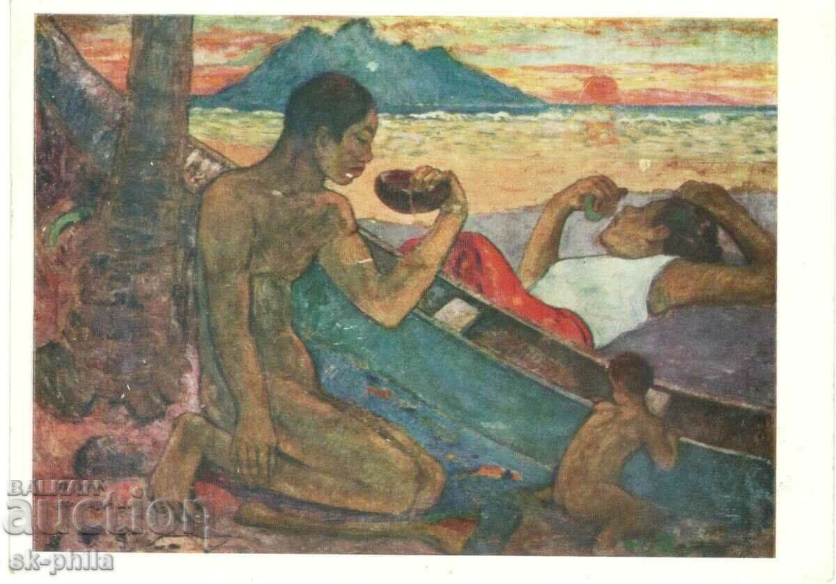 Old postcard - Art - Paul Gauguin, Fishing family