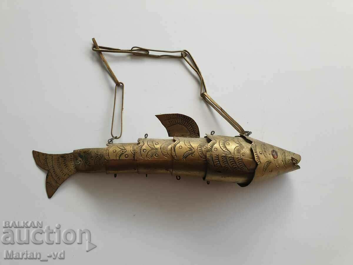 Pește din alamă cu balamale vintage -16cm