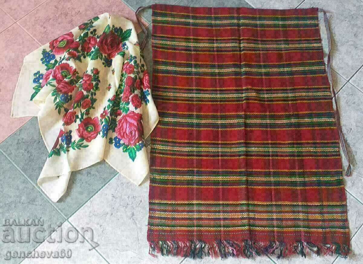 Authentic apron and headscarf with roses Authentic apron and headscarf with roses