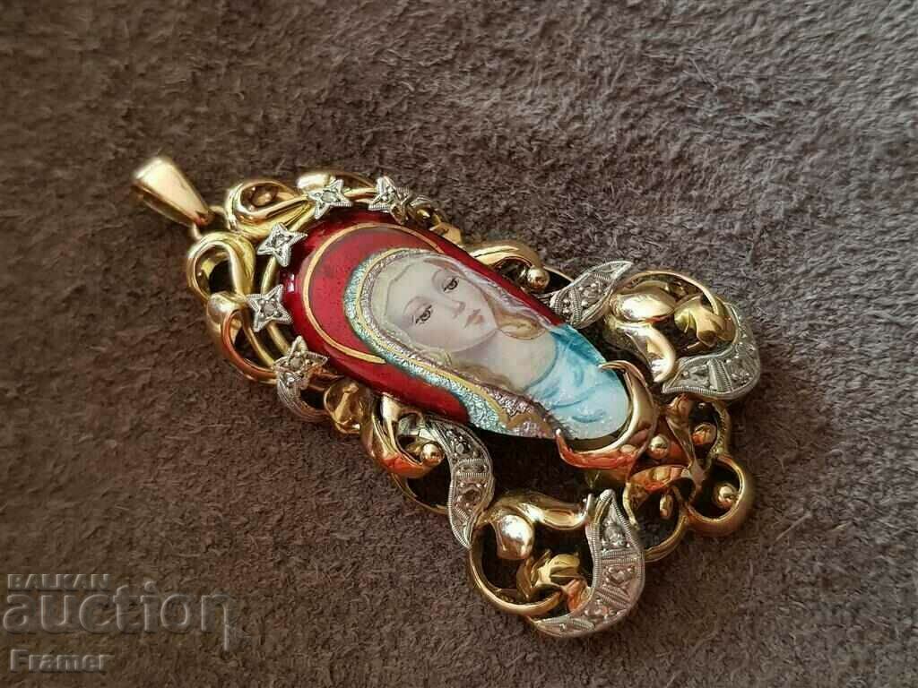 Auction 18K GOLD DIAMONDS DIAMONDS medallion gold Madonna Auction 18K GOLD DIAMONDS DIAMONDS medallion gold Madonna