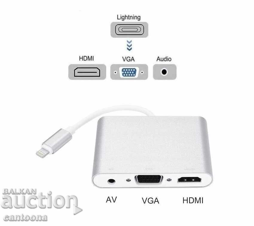 Auction Lightning to HDMI VGA AV Adapter, 3 in 1 Aluminum Auction Lightning to HDMI VGA AV Adapter, 3 in 1 Aluminum