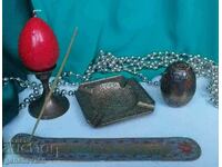 LOT bronze egg, ashtray, etc. and candles