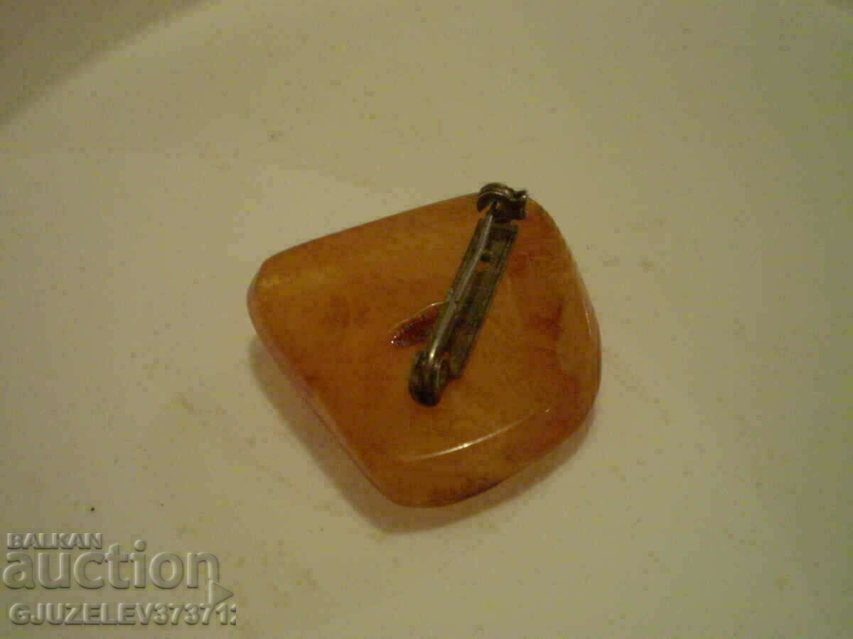 RUSSIAN AMBER BROOCH VINTAGE JEWELRY 100% NATURAL BALTIC - 6