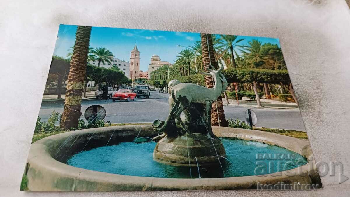 Postcard Tripoli The Gazzelle Fountain 1968