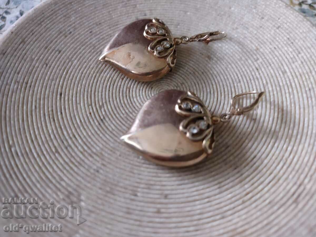 Silver earrings with delicate gilding and stones - 6
