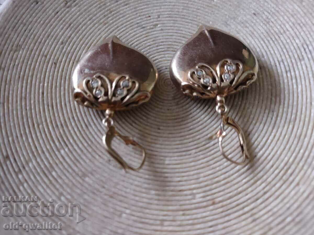 Silver earrings with delicate gilding and stones - 7