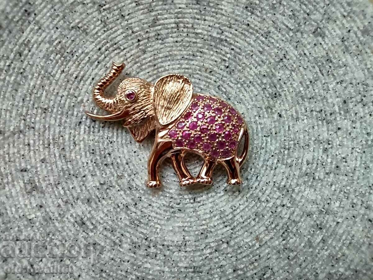 Silver Elephant brooch, 925 silver with rose gold plating, Ruby with price 297.00 BGN | € 151.85