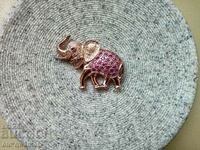 Brosa elefant din argint, argint 925 placat cu aur roz, rubin