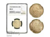 România, Mihai I, 200 Lei 1942, argint, NGC MS61