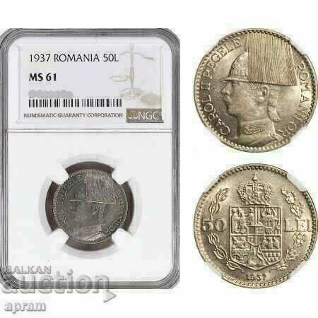 Romania, Carol II, 50 Lei 1937, NGC MS61