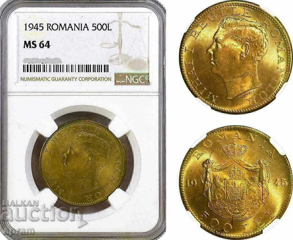 Romania, Mihai I, 500 Lei 1945, NGC MS64 Romania, Mihai I, 500 Lei 1945, NGC MS64