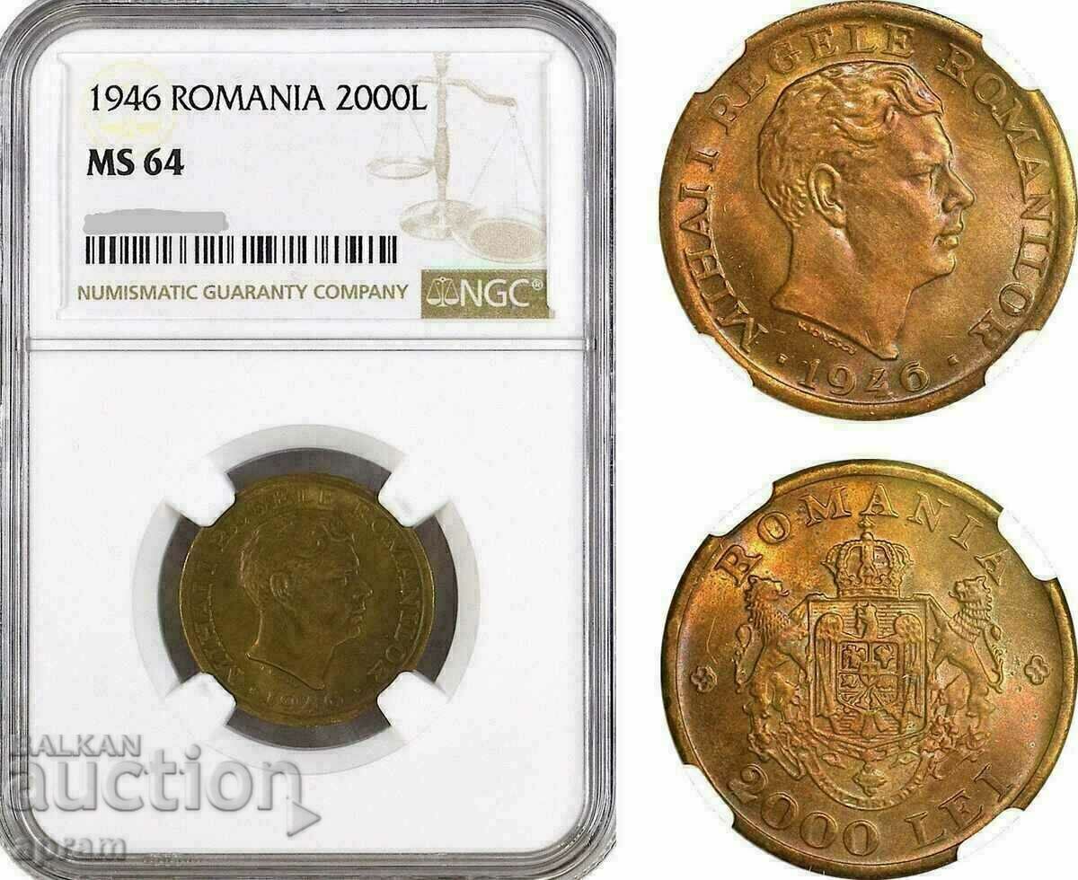 Romania, Mihai I, 2000 Lei 1946, NGC MS64