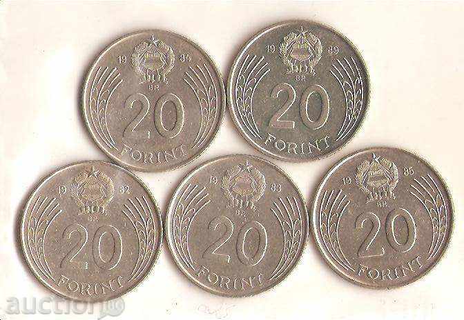Унгария  Лот  20  форинта  1982,83,84,85 и 1989 г.