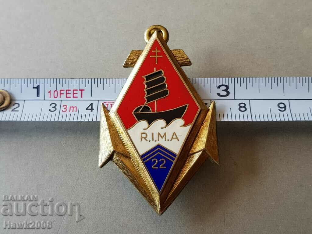 French Naval Enamel Badge R.I.M.A 22 Medal - 6 French Naval Enamel Badge R.I.M.A 22 Medal - 6