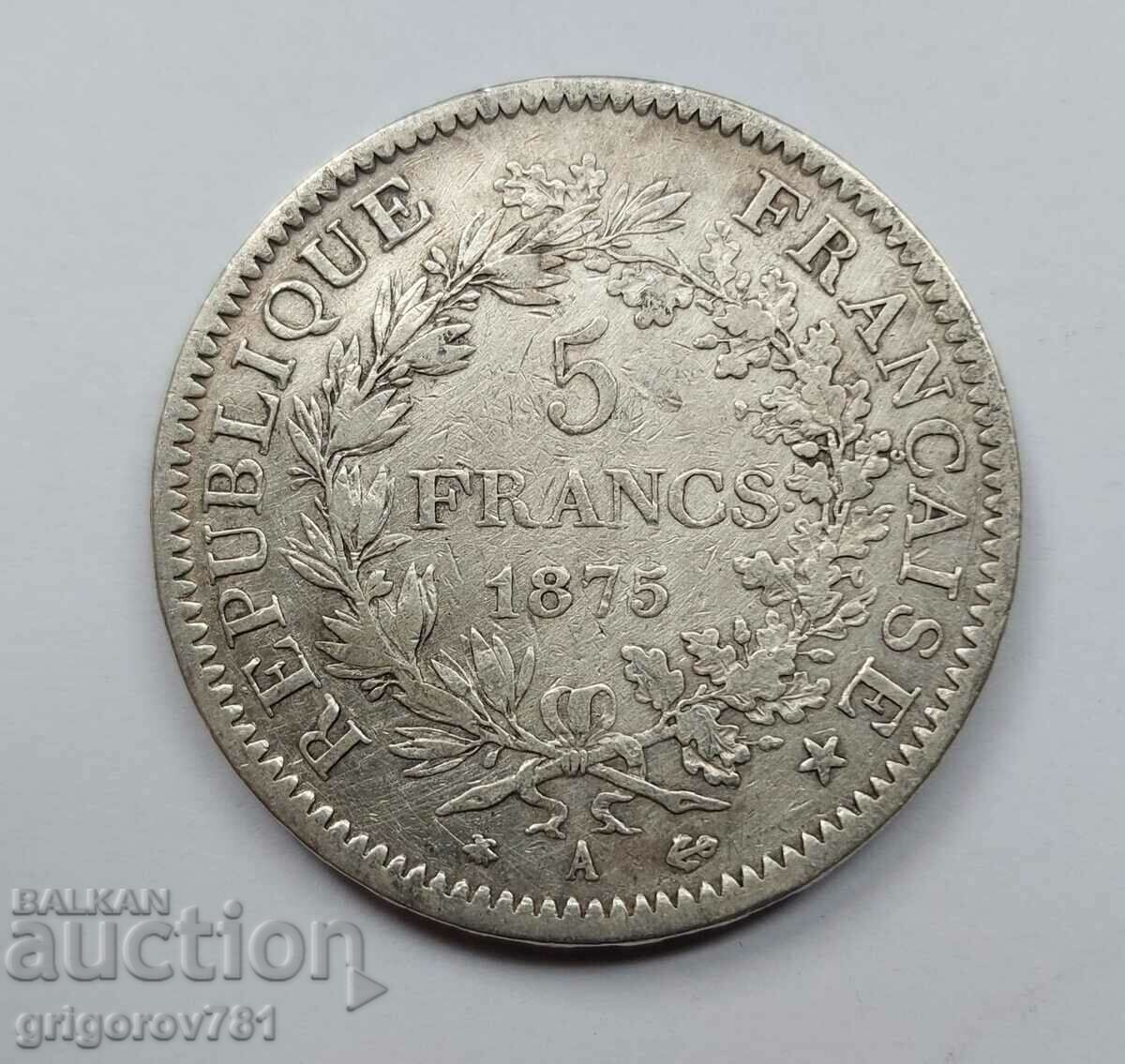 5 Francs Silver France 1875 A - Silver Coin #109