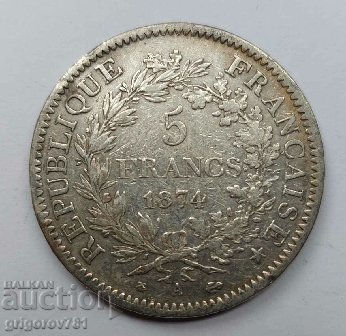5 франка сребро Франция 1874 А  - сребърна монета #134