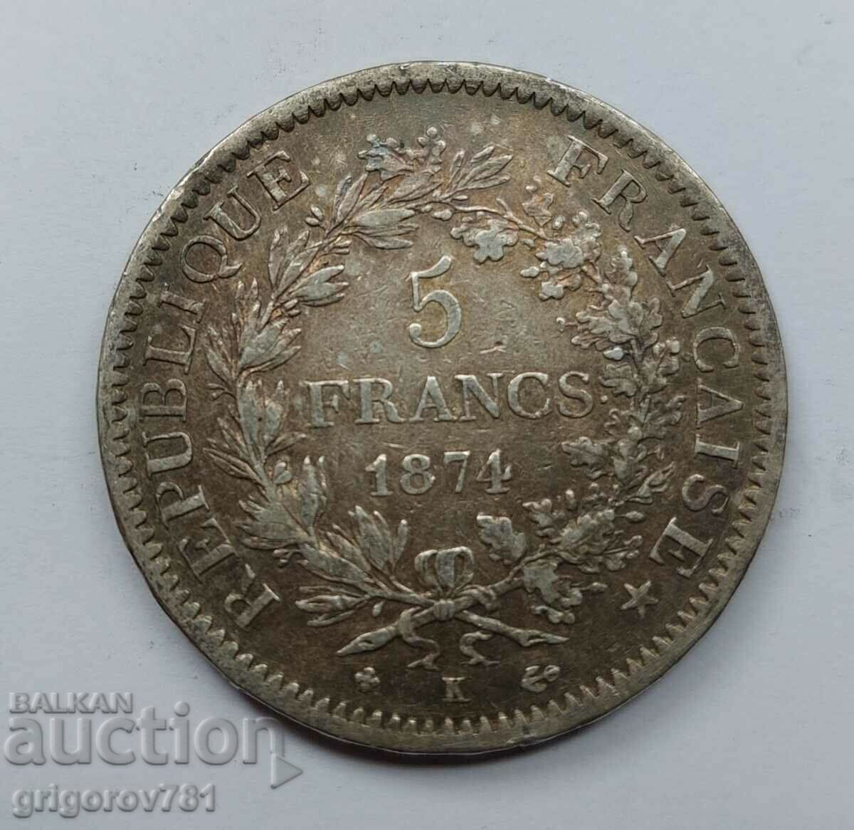5 франка сребро Франция 1874 K  - сребърна монета #63