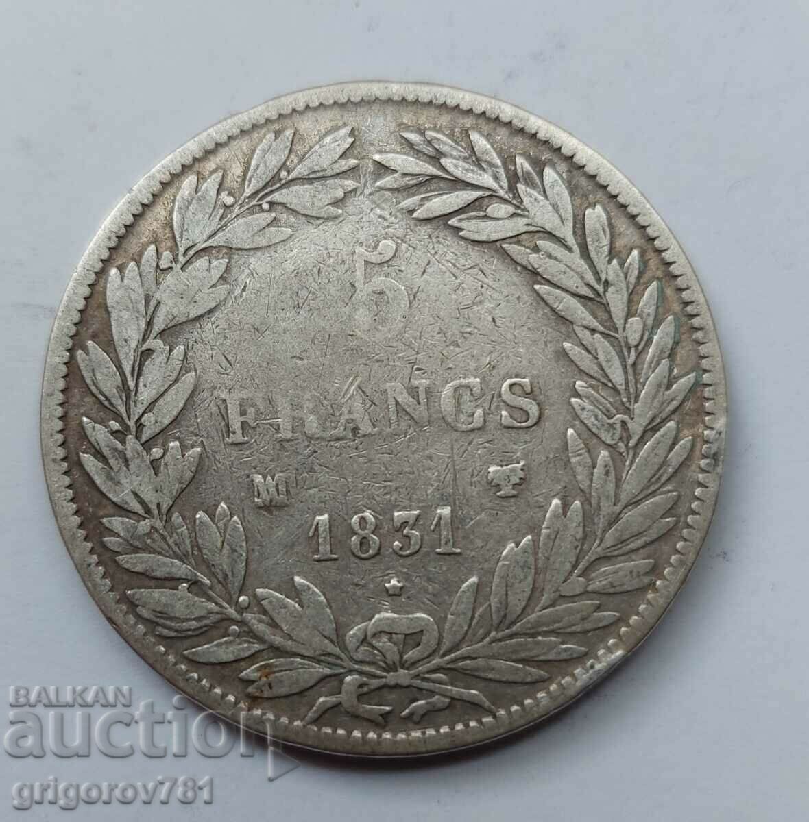 5 Φράγκα Ασήμι Γαλλία 1831 W - Ασημένιο νόμισμα #60
