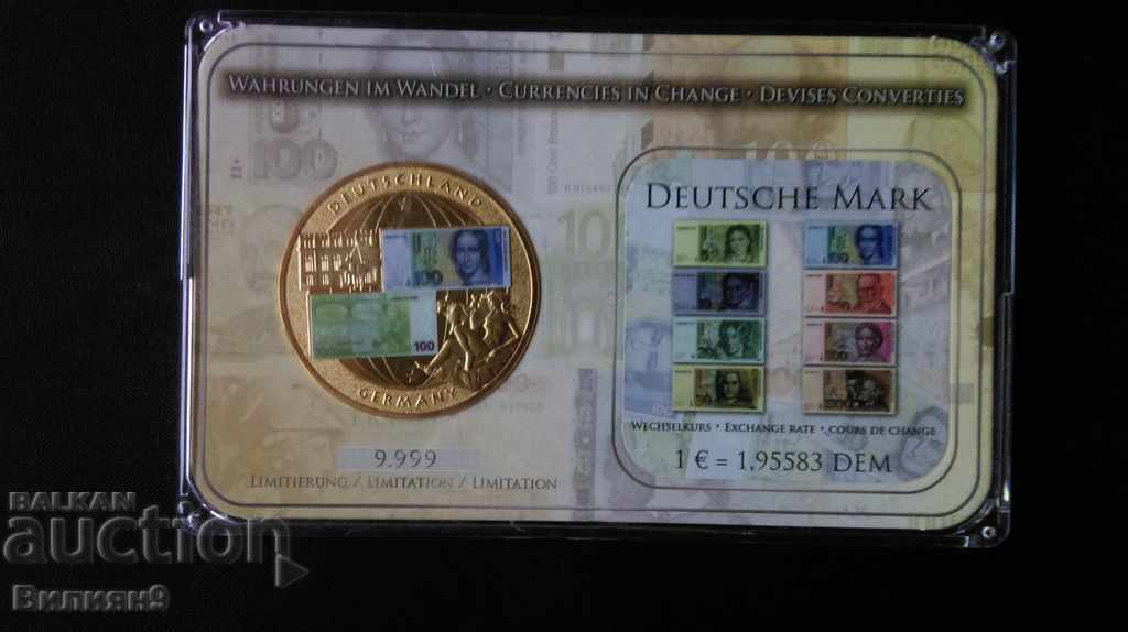 Възпоменателен плакет ''100 Dm - 100 Евро Промяна'' Позлатен