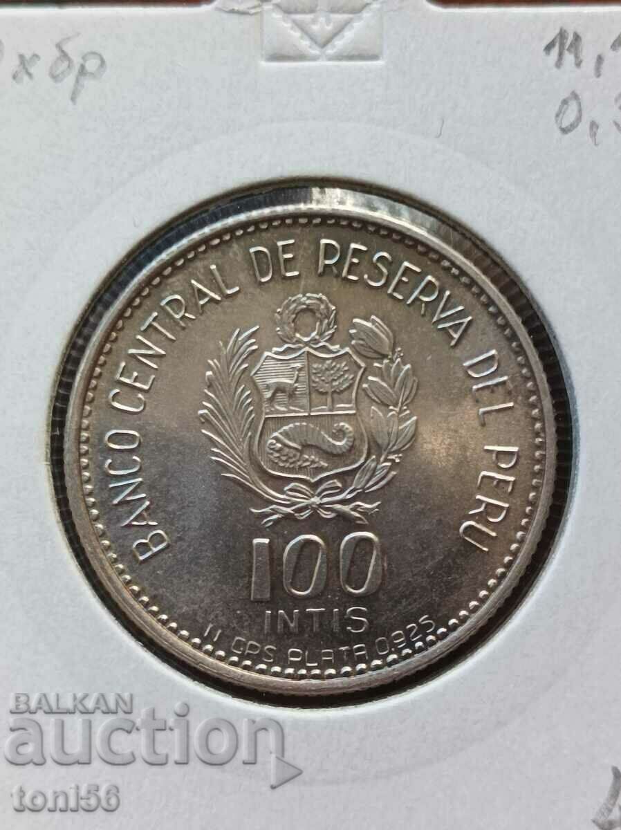 Перу 100 инти 1986  аUNC - сребро