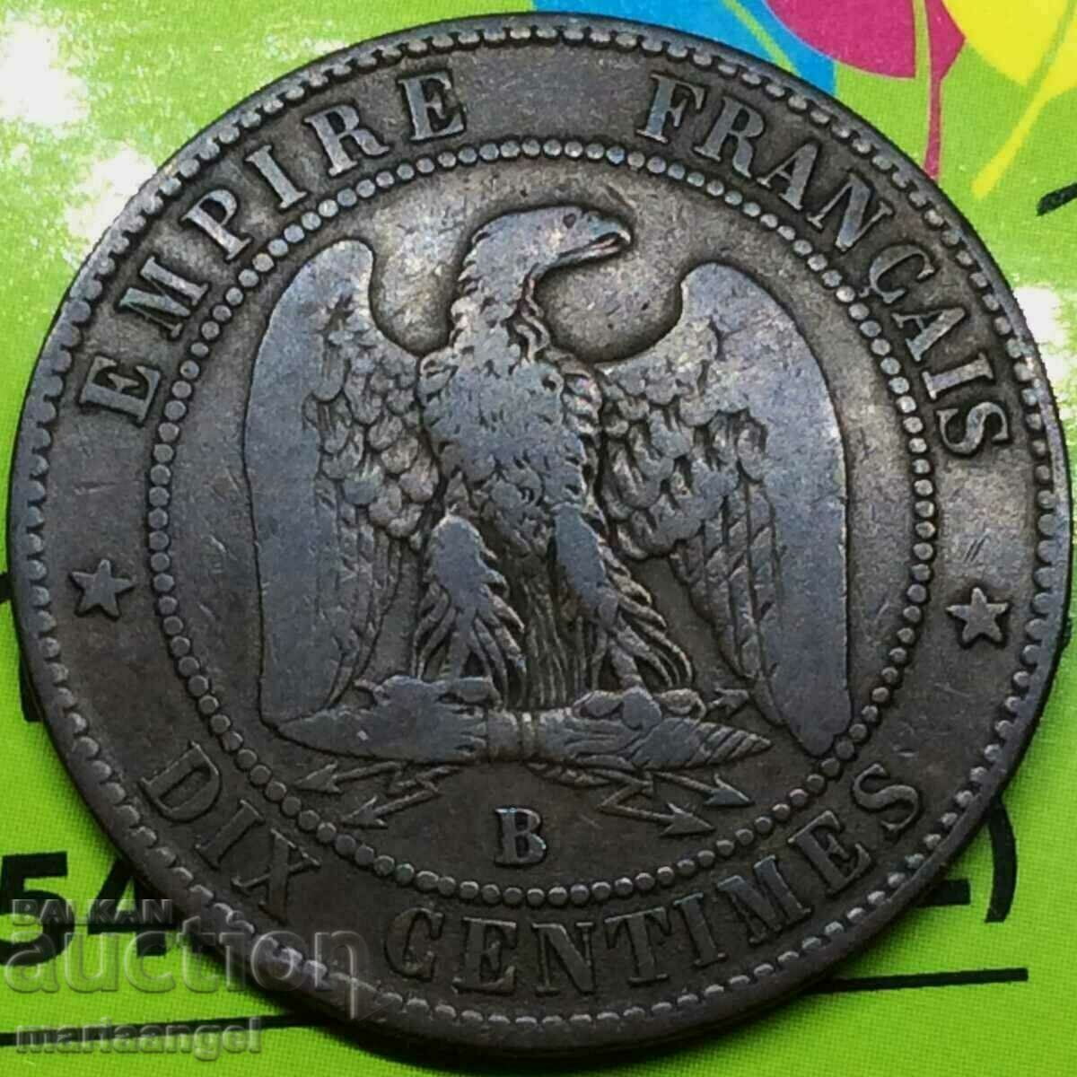 France 10 centimes 1855 Napoleon III / Eagle 30mm bronze