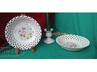 Beautiful porcelain plates, bowls, candlestick, markings
