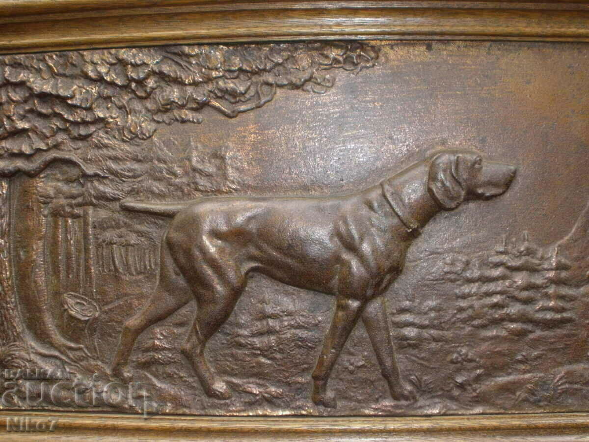 Auction Old, metal picture (panel) - "HUNTING DOG". Auction Old, metal picture (panel) - "HUNTING DOG".