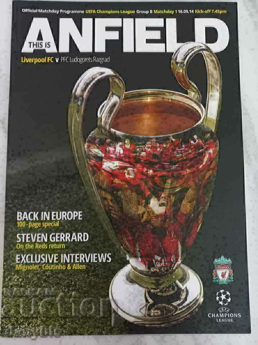 Program de fotbal - Liverpool - Ludogorets 2014