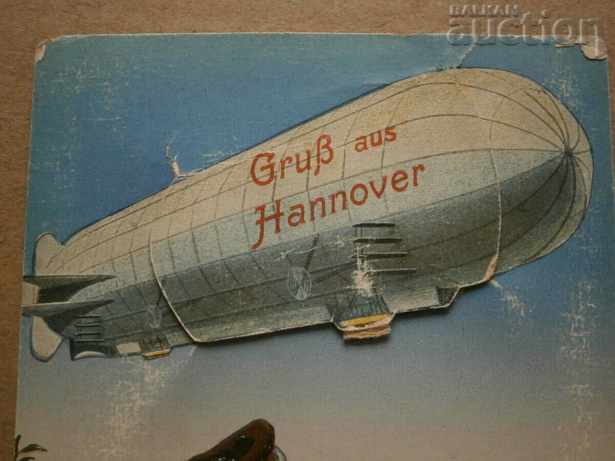 Auction Hannover vintage postcard with an airship from the 1930s Auction Hannover vintage postcard with an airship from the 1930s
