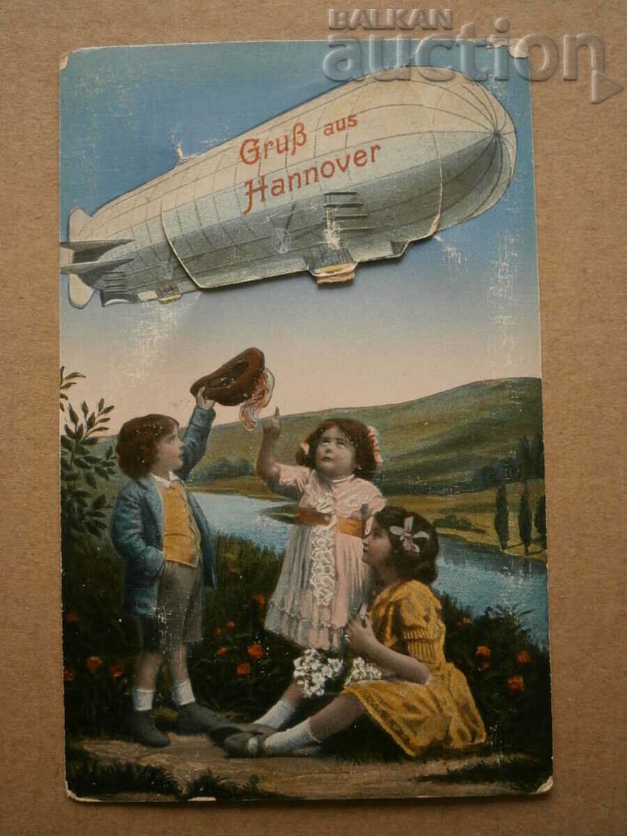 Ανόβερο vintage καρτ ποστάλ με αερόπλοιο από τη δεκαετία του 1930