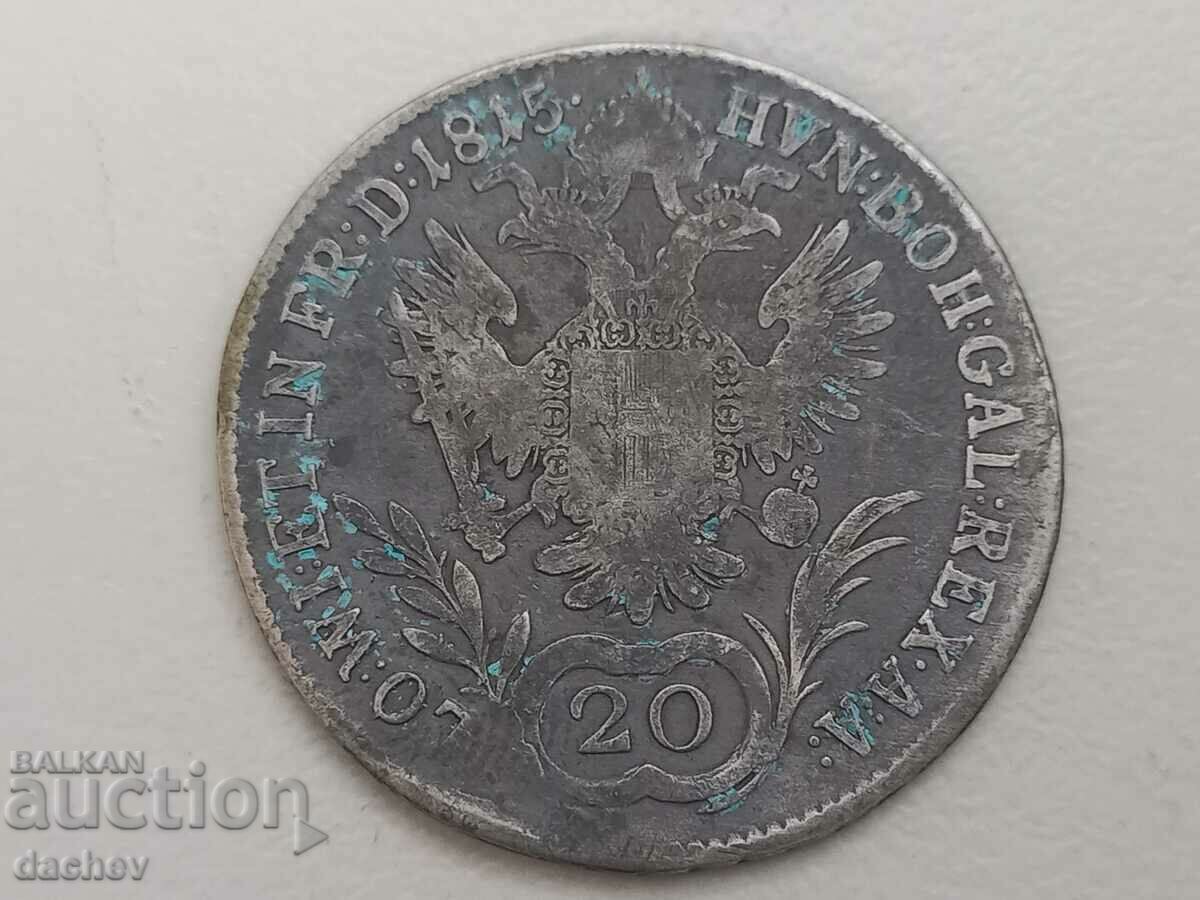 Monedă de argint rară Austria 20 Kreuzer Austro-Ungaria 1815