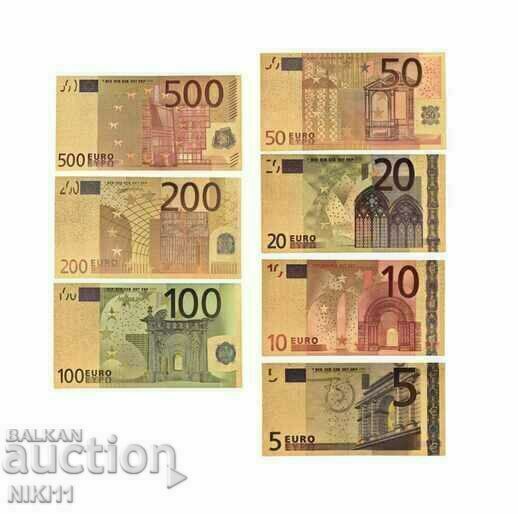Gold Euro banknotes, Set of 7 pcs. banknote gold Euro