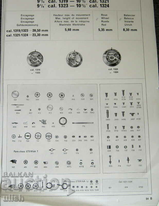 Licitație descriere piese Eterna Matic cal. 1237/1243/1246/1319/1404