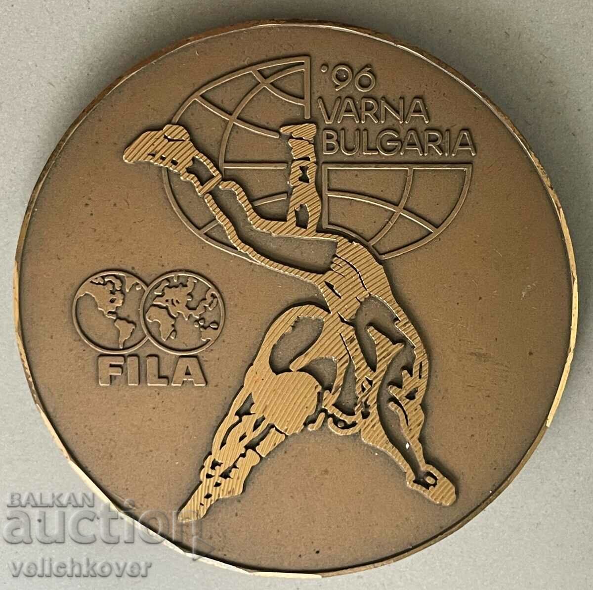 34586 Bulgaria placă Campionatul Mondial de lupte Varna 1996.